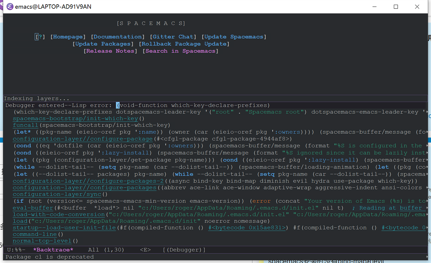 Spacemacs安装失败，提示"symbol's function definition is void whichkeydeclare