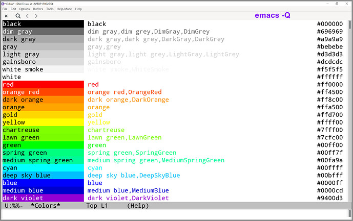 list-colors-display - no-init-file